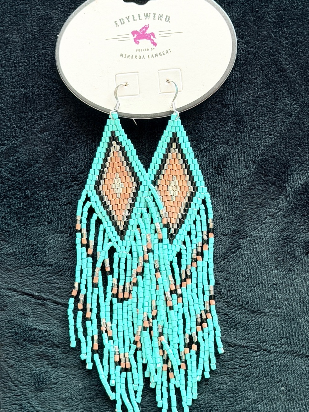 Idyllwind Turquoise and Tan Beaded Fringe Drop Earrings